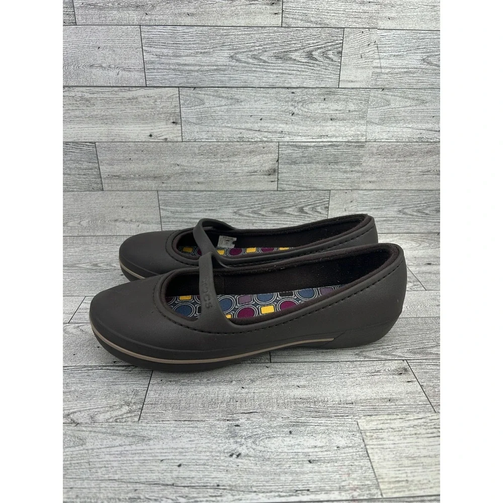 Crocs Mary Jane Flats Dark Brown Women Size 8 Comfort‎ Casual Shoes